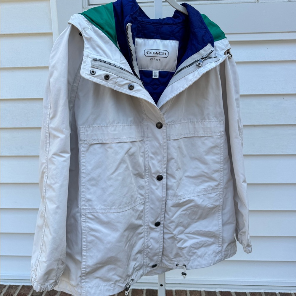 Coach Utility Jacket White and Green Weather-Resistant